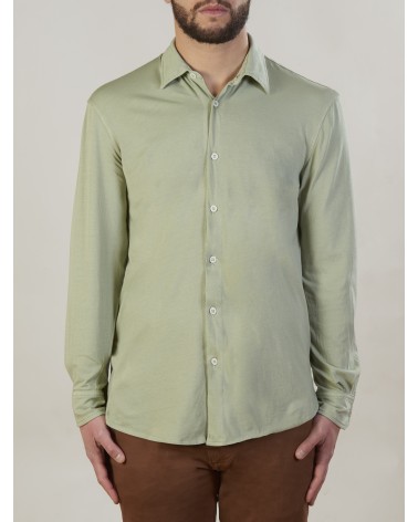 Camicia uomo cotone maglia jersey 100% verde, tinto in capo