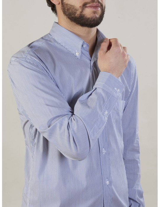 Camiceria Stefanelli - 100% cotton man shirt, light blue stripe -