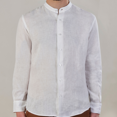 Camicia uomo lino 100% tinto bianco in capo con collo alla coreana