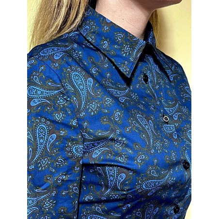 Camicia stampata donna con fantasia blu